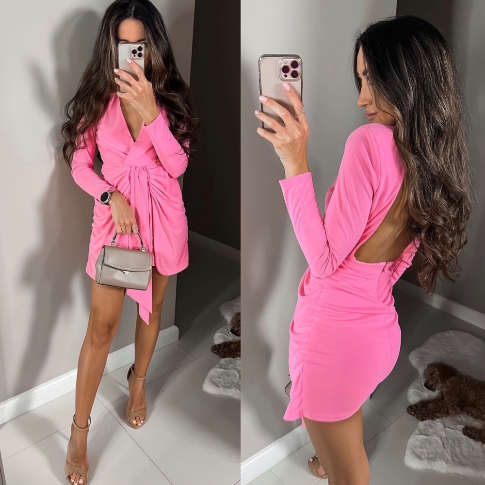 ZARA DRAPED KNOTTED DRESS PINK